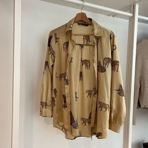 Cheetah patterned button down silky shirt
